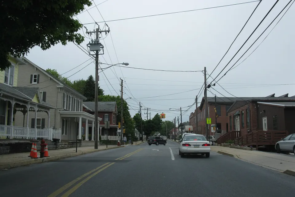 The view down Main Street in Akron, Ohio